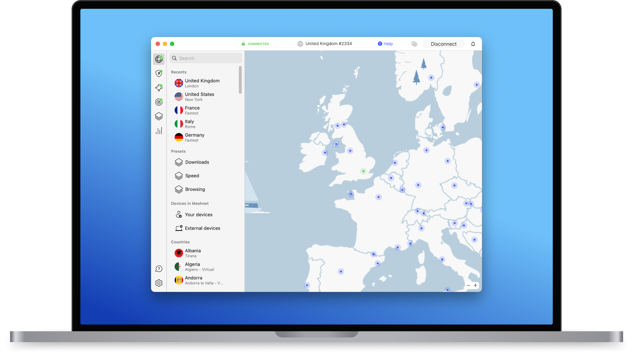 NordVPN connected on MacOS